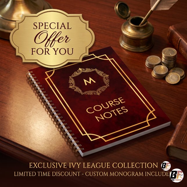 Dark Academia Burgundy Gold Monogram Course Planner (#IvyLeagueCollection)