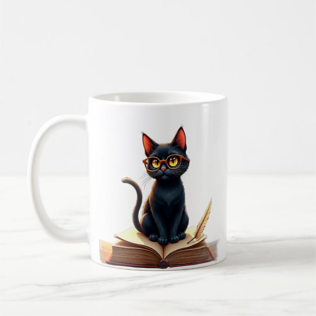 Dark Academia Cat Book Lover Reading Nook Coffee Mug (Left)