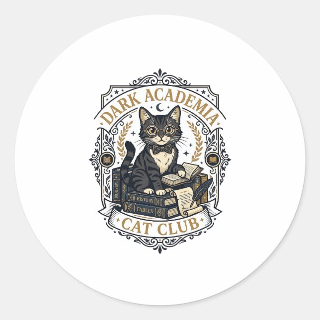 Dark Academia Cat Cat Dad Gift Idea - Dark Academi Classic Round Sticker (Front)