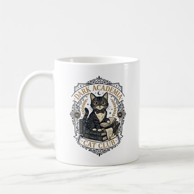 Dark Academia Cat Cat Dad Gift Idea - Dark Academi Coffee Mug (Left)