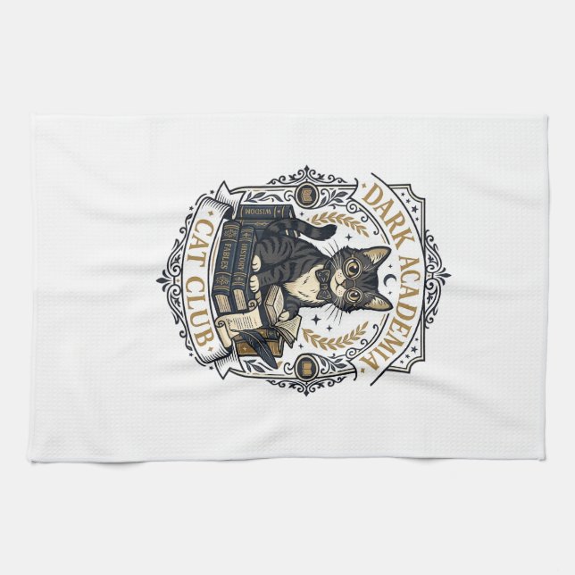 Dark Academia Cat Cat Dad Gift Idea - Dark Academi Tea Towel (Horizontal)