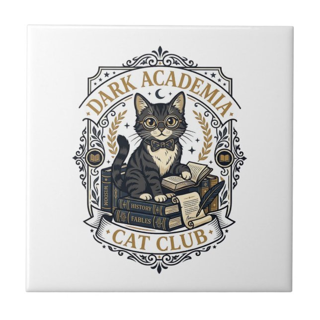 Dark Academia Cat Cat Dad Gift Idea - Dark Academi Tile (Front)