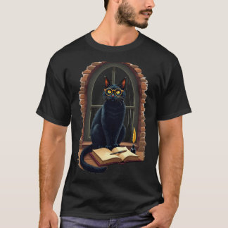 Dark Academia Cat Reader Bookworm Library Sticker T-Shirt