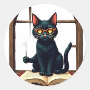 Dark Academia Cat Reader Bookworm Sticker Vintage 
