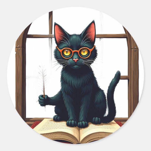 Dark Academia Cat Reader Bookworm Sticker Vintage  (Front)