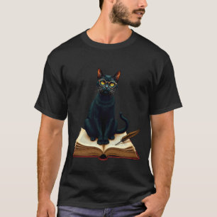Dark Academia Cat Reading Glasses Leather Book Qui T-Shirt
