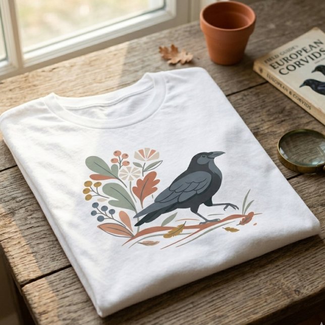 Dark Academia Charcoal Raven T-Shirt (Nordic folk art raven tshirt)