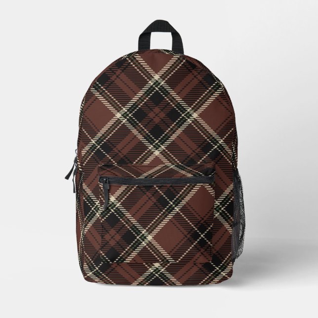 Dark Academia Chestnut Plaid Printed Backpack (Front)