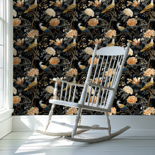 Dark Academia Chinoiserie Style Floral Wallpaper