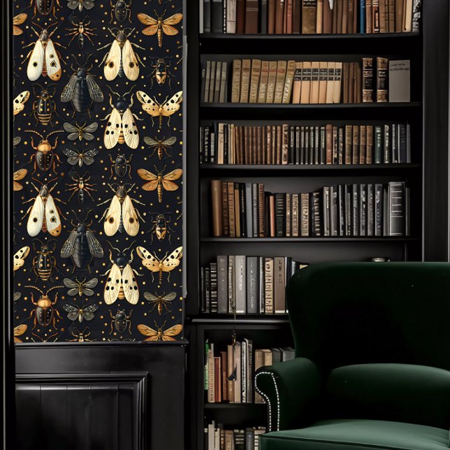 Dark Academia Cream and Black Insects Wallpaper (Dark Academia Cream and Black Insects Wallpaper in a library.)