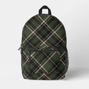 Dark Academia Dark Spruce Green Plaid Printed Backpack