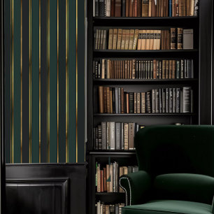 Dark Academia Emerald Green and Gold Stripes Wallpaper