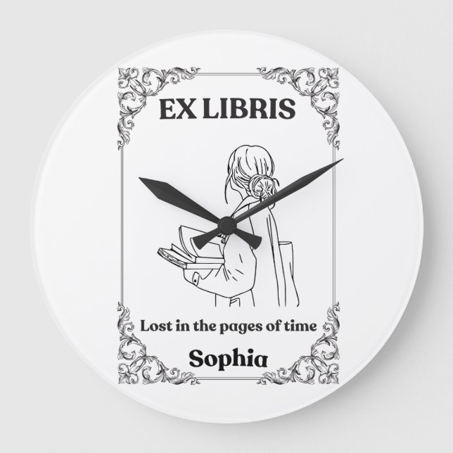 Dark Academia Ex Libris Personalised Reading Journ Large Clock (Front)