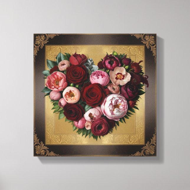Dark Academia Floral Heart Art Canvas Print (Front)