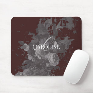 Dark Academia Floral Still Life Burgundy Mouse Pad