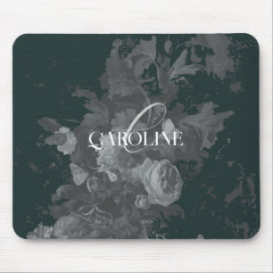Dark Academia Floral Still Life Dark Green Mouse Pad