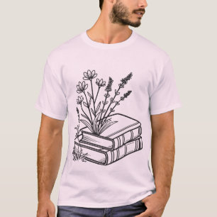 Dark Academia Flowers Growing From Books Literary T-Shirt