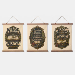 Dark Academia Gilt Ornate Proverbs Scripture Trio Hanging Tapestry
