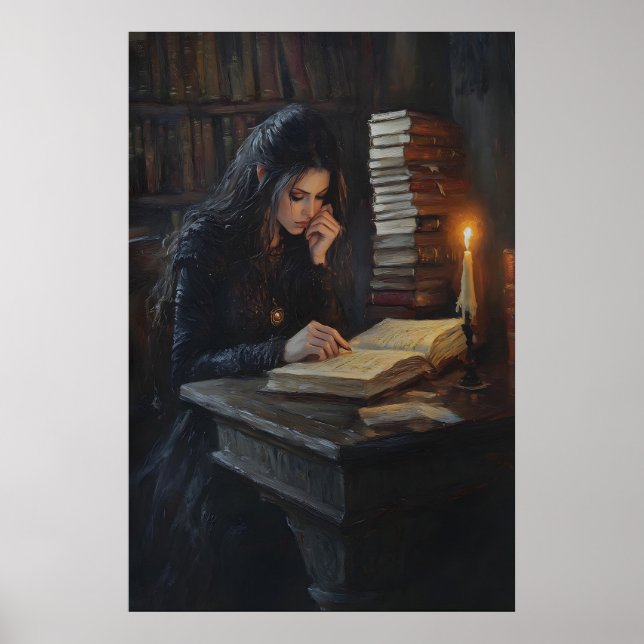 Dark Academia Girl Reading Art Gothic Library Cand Poster (Front)
