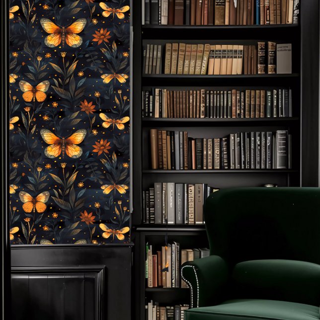 Dark Academia Gold Butterflies Wallpaper (Dark Academia Gold Butterflies Wallpaper in a library.)