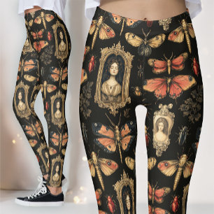 Dark Academia Goth Victorian Gothic Cameo Red Moth Leggings
