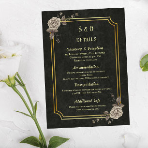 Dark Academia Gothic Black Gold Elegant Wedding Enclosure Card
