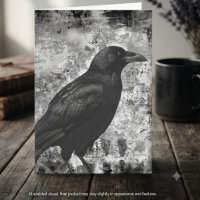 Dark Academia Greyscale Distressed Raven Art