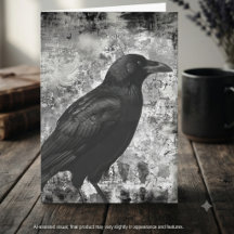 Dark Academia Greyscale Distressed Raven Art