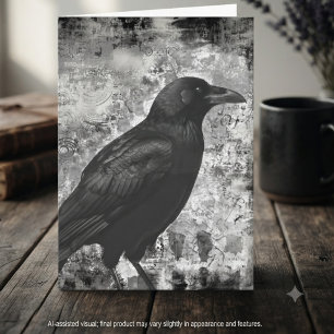 Dark Academia Greyscale Distressed Raven Art Card