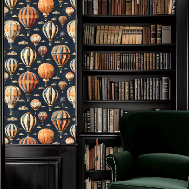 Dark Academia Hot Air Balloons Wallpaper (Dark Academia Hot Air Balloons and Clouds Wallpaper in a library.)