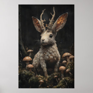 Dark Academia Jackalope Print, Moody Forestcore Poster