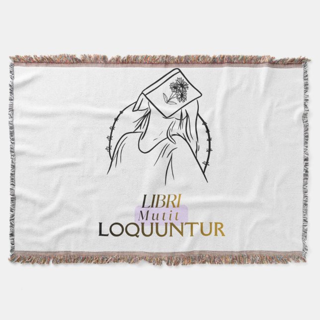 Dark Academia Latin Quote Line Art Throw Blanket (Front)