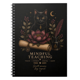 Dark Academia Mindful Teaching Black Cat & Lotus Notebook