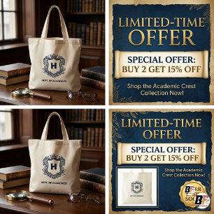 Dark Academia Monogram Crest Canvas Tote Bag