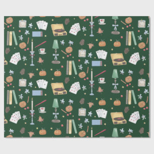 Dark Academia Moody Autumn Green Wrapping Paper
