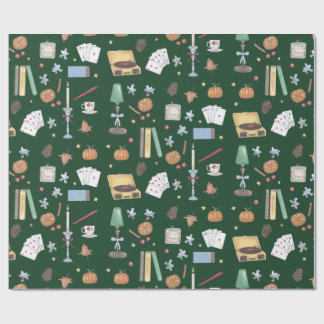 Dark Academia Moody Autumn Green Wrapping Paper