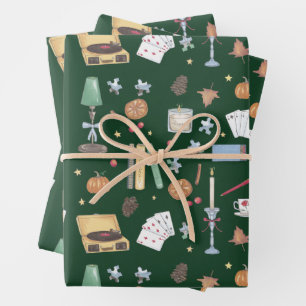 Dark Academia Moody Autumn Green Wrapping Paper Sheet