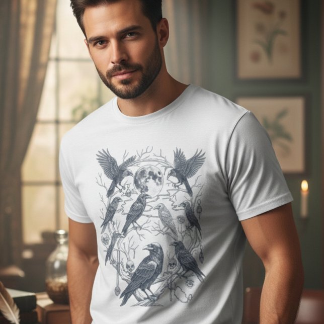 Dark Academia Moonlit Raven Gothic Graphic T-Shirt (Gothic raven tshirt
)