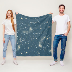 Dark Academia Navy Ivory Moon Constellation Chart Fleece Blanket