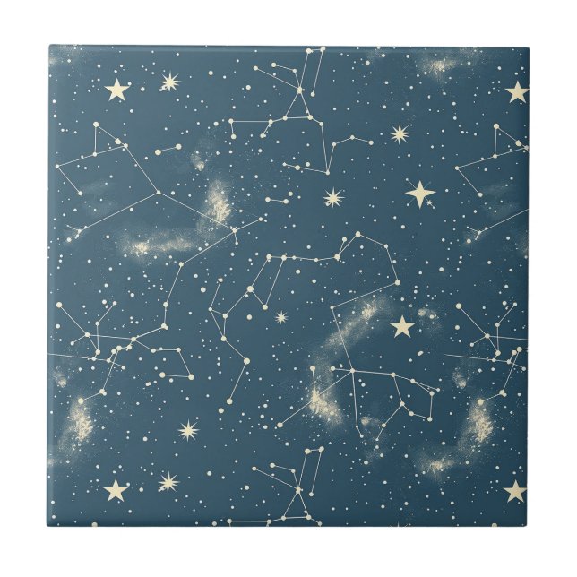 Dark Academia Navy Ivory Moon Constellation Chart Tile (Front)