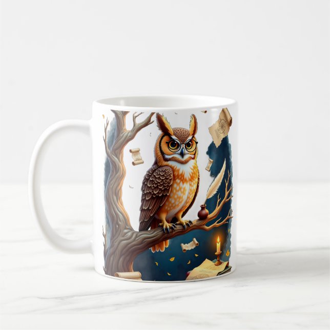 Dark Academia Owl Glasses Quill Ink Pot Library St Coffee Mug (Left)