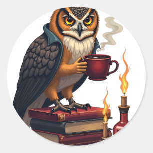 Dark Academia Owl Reading Glasses Vintage Library Classic Round Sticker