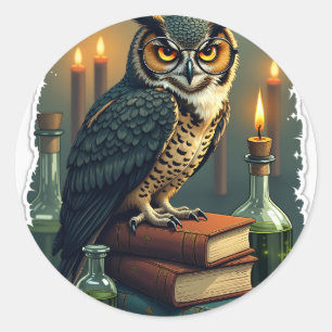 Dark Academia Owl Reading One More Chapter Vintage Classic Round Sticker