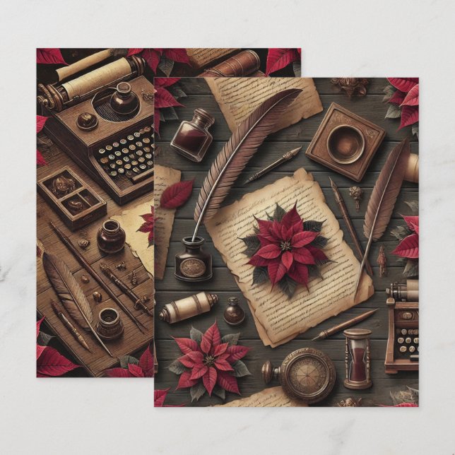 Dark Academia Poinsettia Desk Scrapbook Paper (Front/Back)