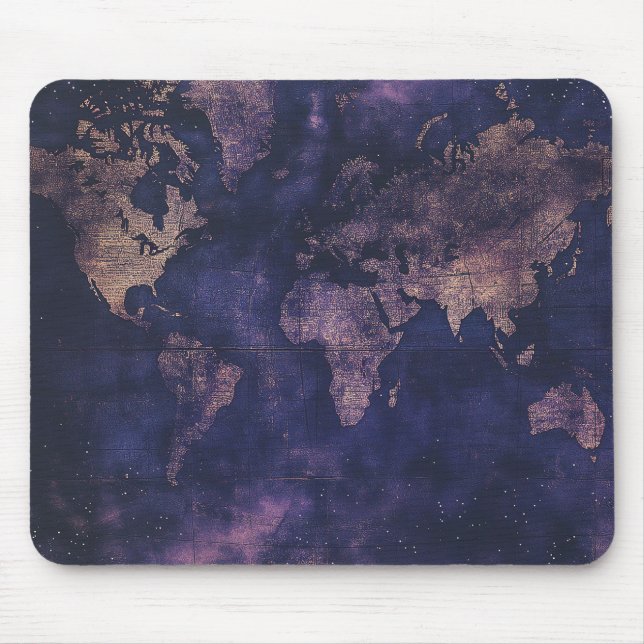 Dark Academia Purple Celestial World Map Mouse Pad (Front)