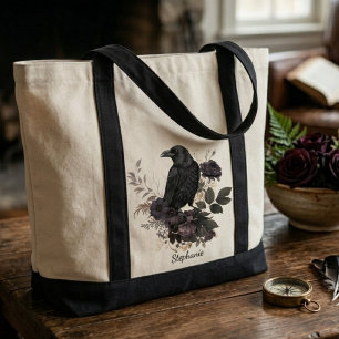 Dark Academia Raven and Black Roses Tote Bag