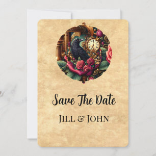 Dark Academia Raven and Clockwork Save the Date
