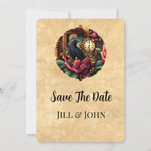 Dark Academia Raven and Clockwork Save the Date