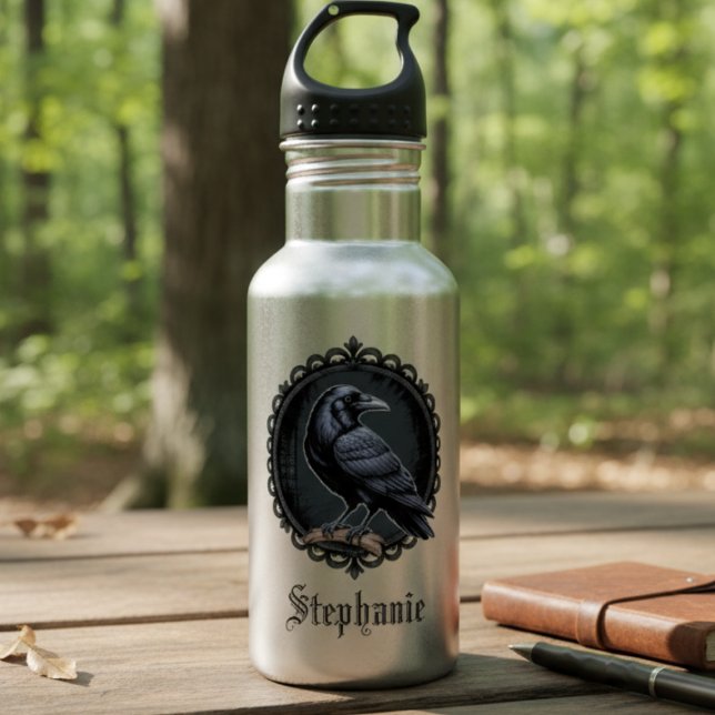 Dark Academia Raven Crow Gothic Style 532 Ml Water Bottle (Gothic raven water bottle for the dark academia fan — unique anniversary gift idea for him or her.)