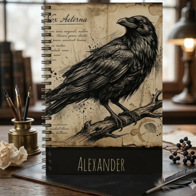 Dark Academia Raven Crow Vintage Script Notebook (Dark academia raven moody gothic notebook)